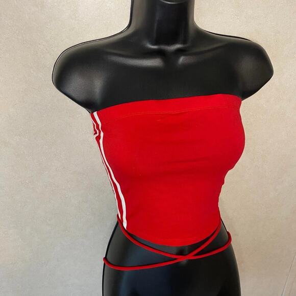 2x Active USA Knit Crop Tank Top Tube Crop Top Criss Cross Back Strappy blue red - Picture 2 of 14